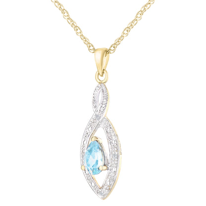 9ct Gold  Diamond Pear 0.48ct Blue Topaz Teardrop Necklace 18" - PP0AXL3616YBT