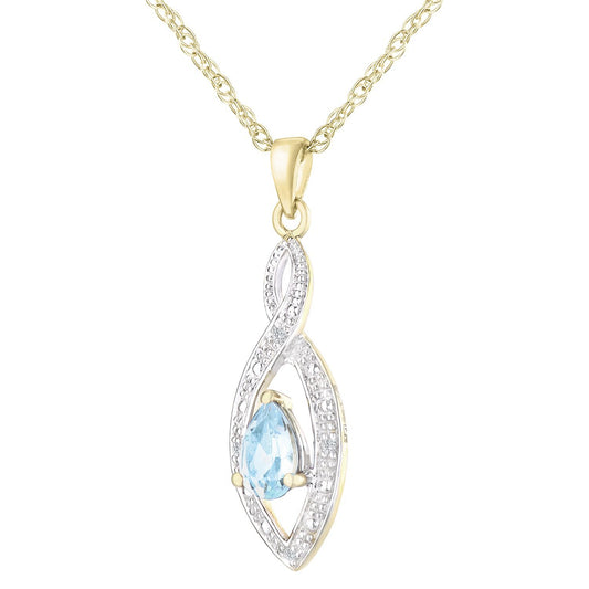 9ct Gold  Diamond Pear 0.48ct Blue Topaz Teardrop Necklace 18" - PP0AXL3616YBT