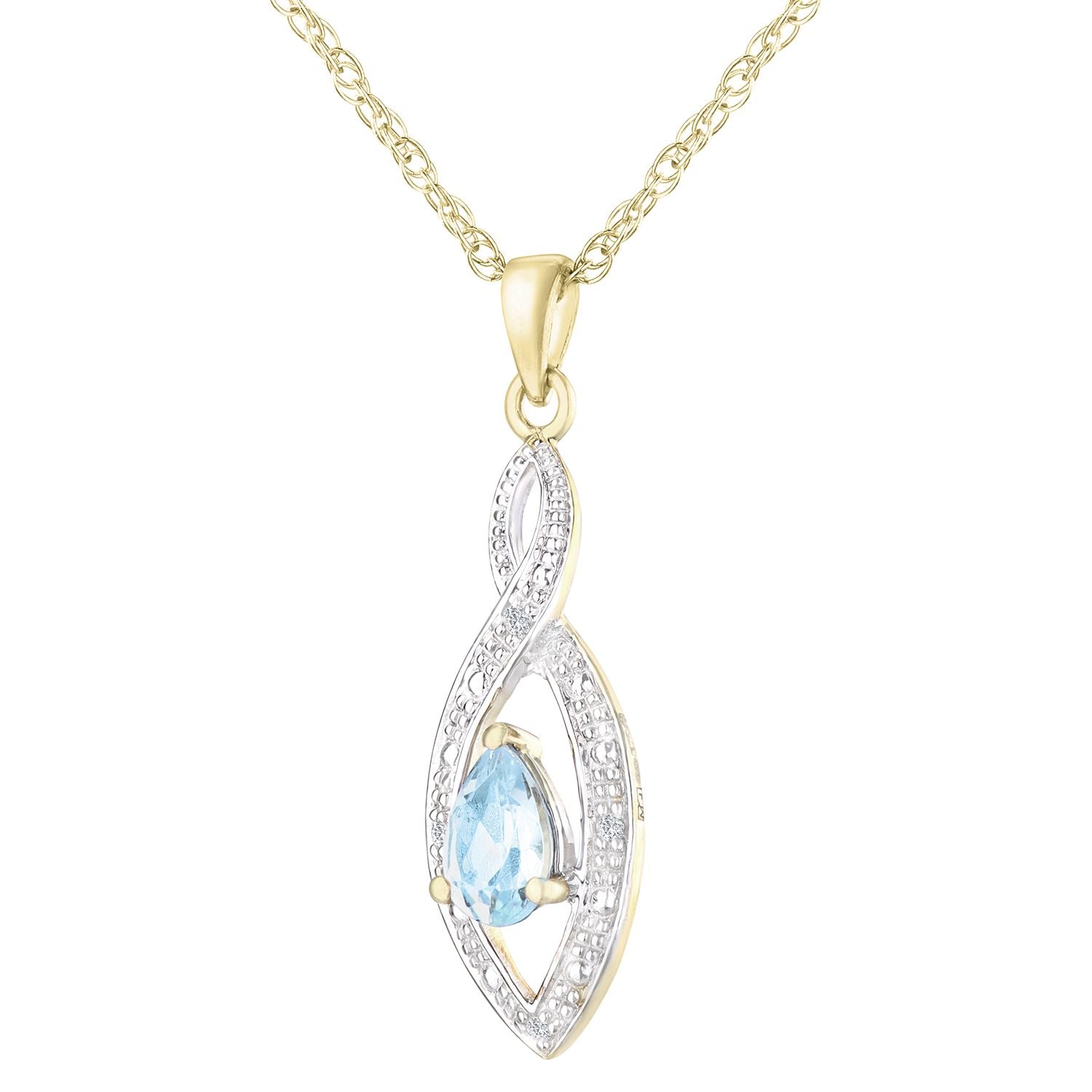 9ct Gold  Diamond Pear 0.48ct Blue Topaz Teardrop Necklace 18" - PP0AXL3616YBT