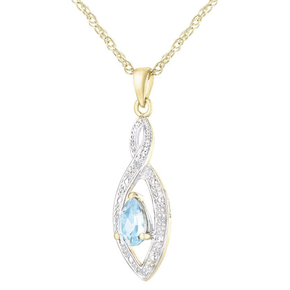 9ct Gold  Diamond Pear 0.48ct Blue Topaz Teardrop Necklace 18" - PP0AXL3616YBT