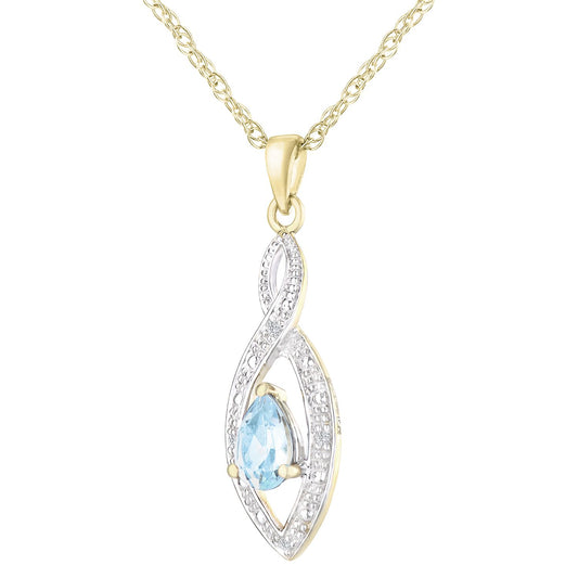 9ct Gold  Diamond Pear 0.48ct Blue Topaz Teardrop Necklace 18" - PP0AXL3616YBT