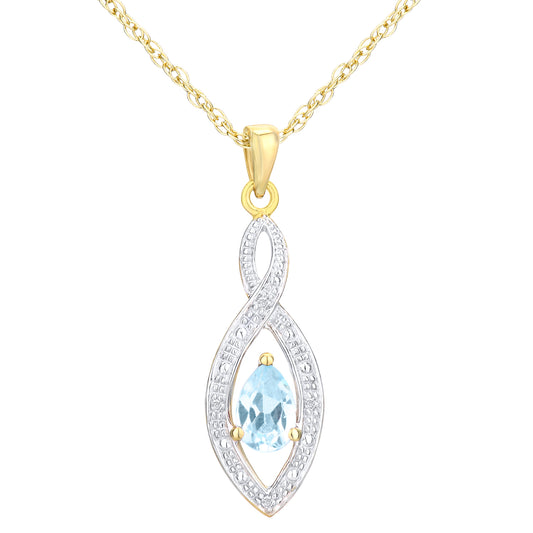9ct Gold  Diamond Pear 0.48ct Blue Topaz Teardrop Necklace 18" - PP0AXL3616YBT