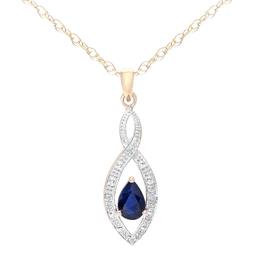 9ct Gold  1.5pts Diamond Pear 0.6ct Sapphire Teardrop Necklace 18" - PP0AXL3616YSA