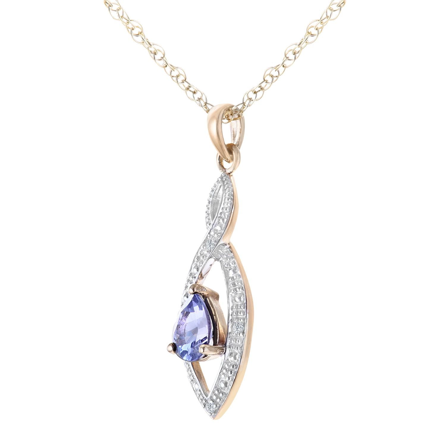 9ct Gold  1pts Diamond Pear 1/2ct Tanzanite Teardrop Necklace 18" - PP0AXL3616YTanz