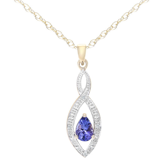 9ct Gold  1pts Diamond Pear 1/2ct Tanzanite Teardrop Necklace 18" - PP0AXL3616YTanz