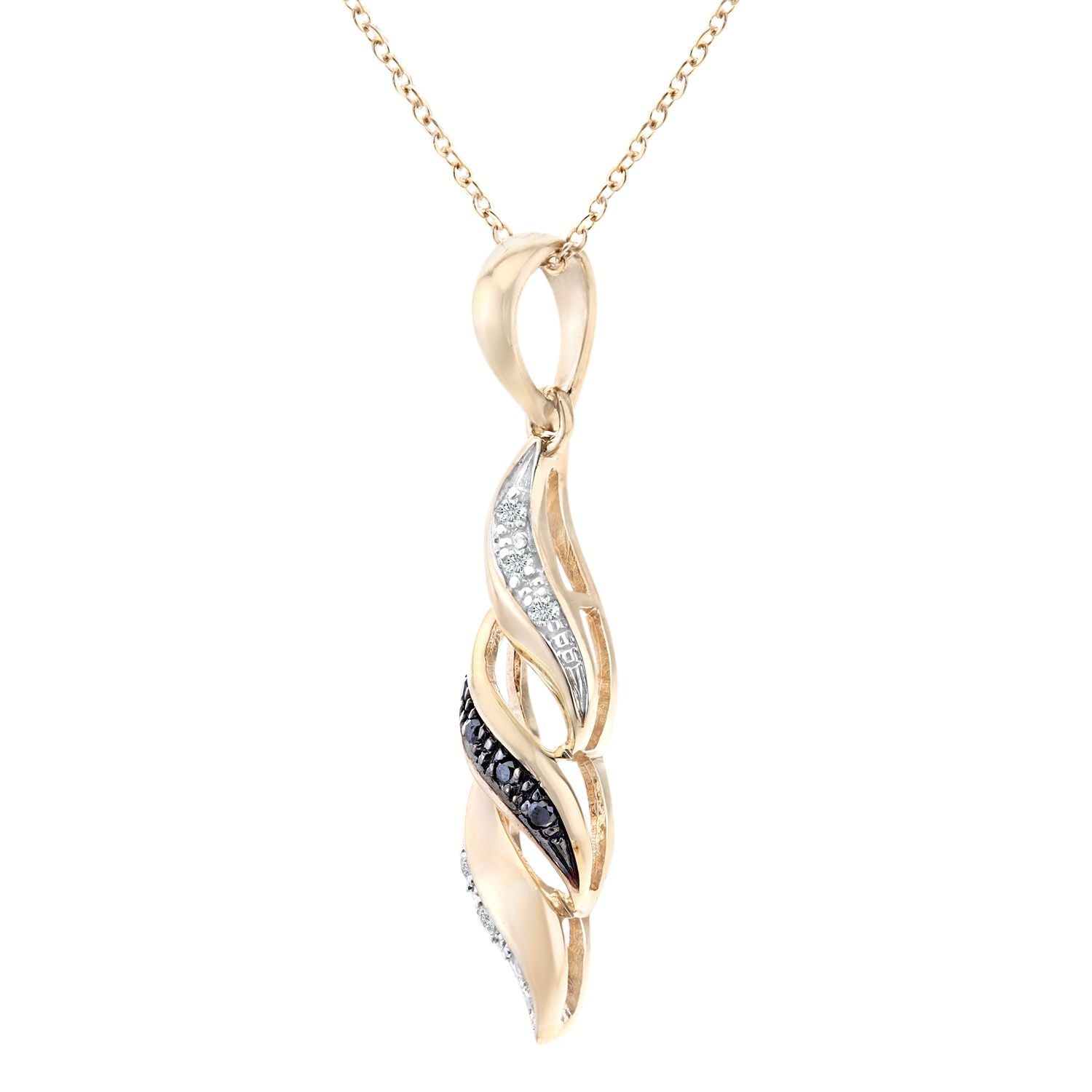 9ct Gold  3.5pts Diamond 2pts Black Diamond Twist Necklace 18" - PP0AXL3788YBLKDia