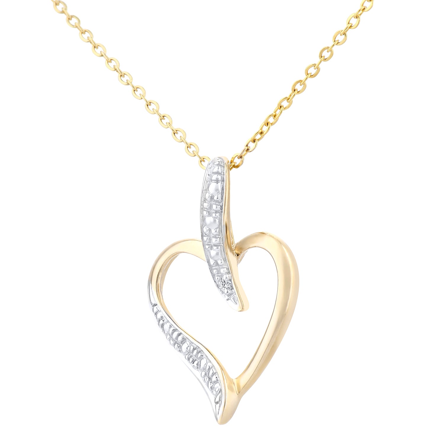 9ct Gold  Round 0.5pts Diamond Heart Pendant Necklace 18 inch - PP0AXL3816Y