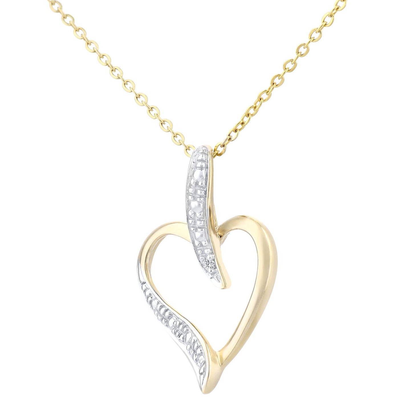9ct Gold  Round 0.5pts Diamond Heart Pendant Necklace 18 inch - PP0AXL3816Y