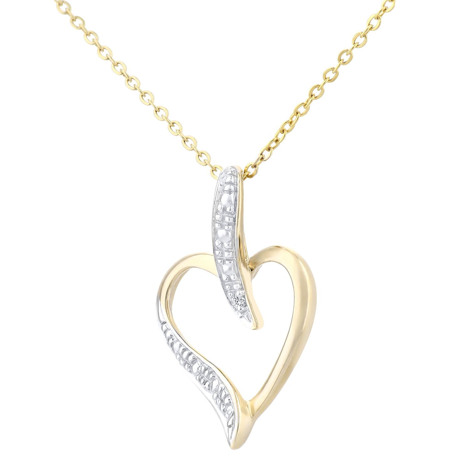 9ct Gold  Round 0.5pts Diamond Heart Pendant Necklace 18 inch - PP0AXL3816Y