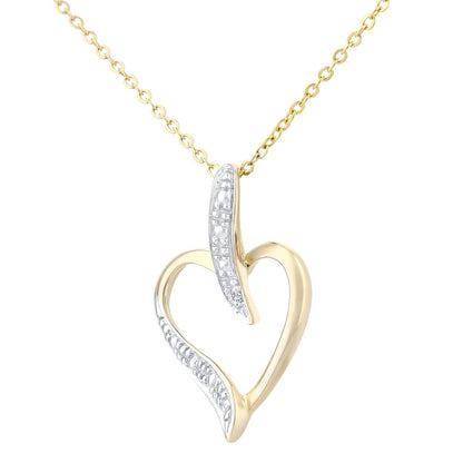 9ct Gold  Round 0.5pts Diamond Heart Pendant Necklace 18 inch - PP0AXL3816Y