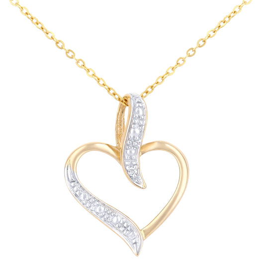 9ct Gold  Round 0.5pts Diamond Heart Pendant Necklace 18 inch - PP0AXL3816Y