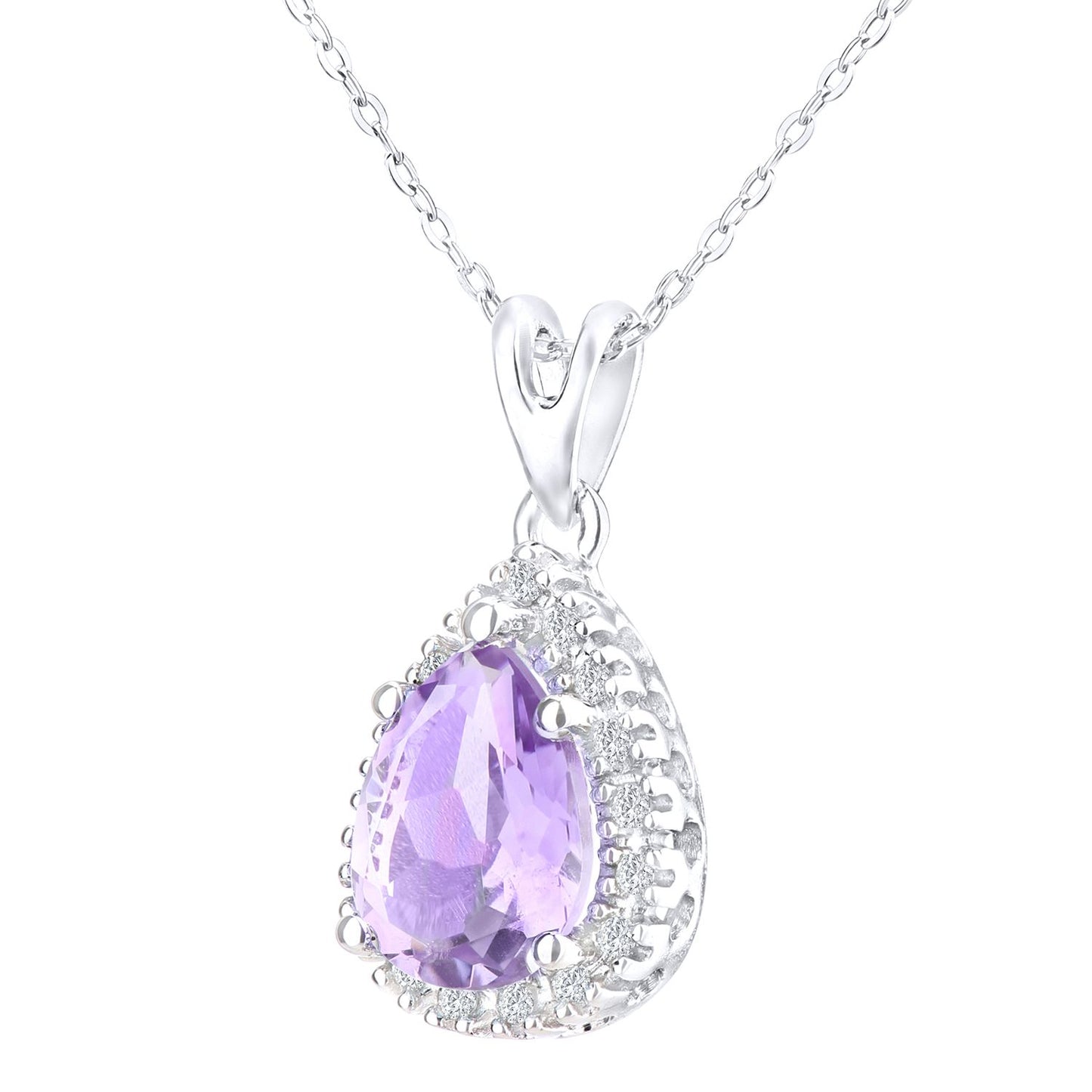 9ct White Gold  Diamond Pear 1.04ct Amethyst Teardrop Necklace 18" - PP0AXL3820WAM