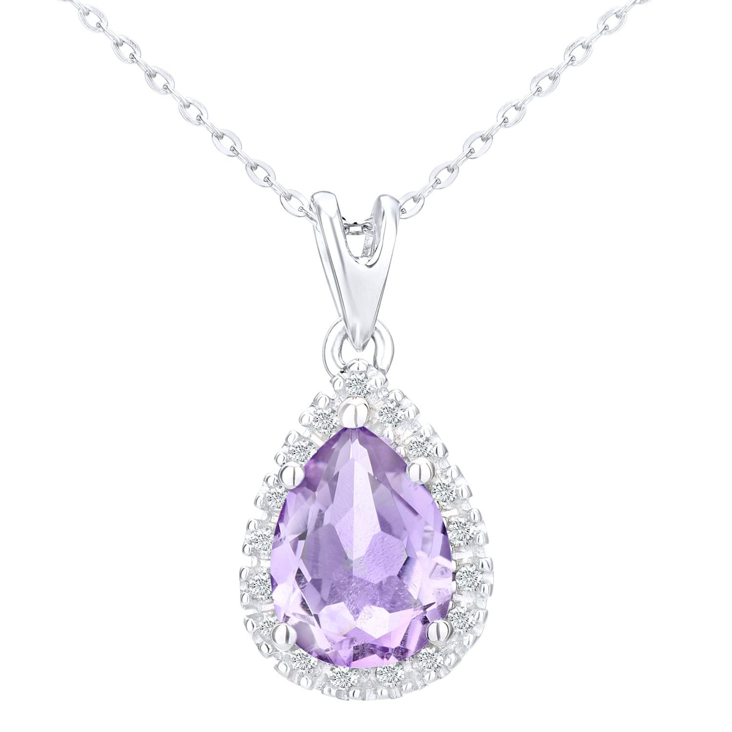 9ct White Gold  Diamond Pear 1.04ct Amethyst Teardrop Necklace 18" - PP0AXL3820WAM