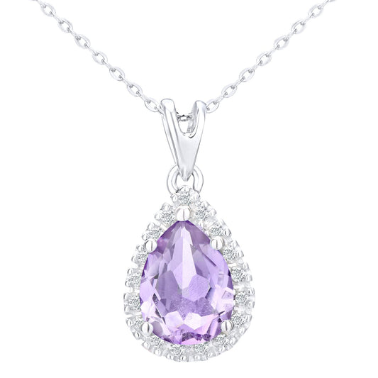 9ct White Gold  Diamond Pear 1.04ct Amethyst Teardrop Necklace 18" - PP0AXL3820WAM