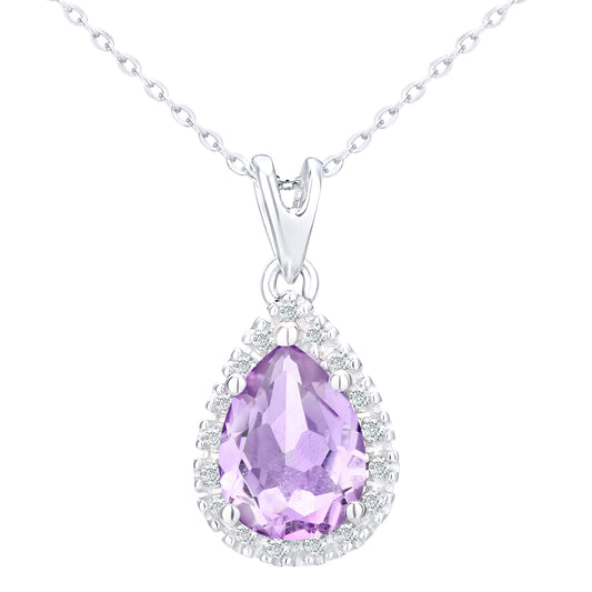 9ct White Gold  Diamond Pear 1.04ct Amethyst Teardrop Necklace 18" - PP0AXL3820WAM