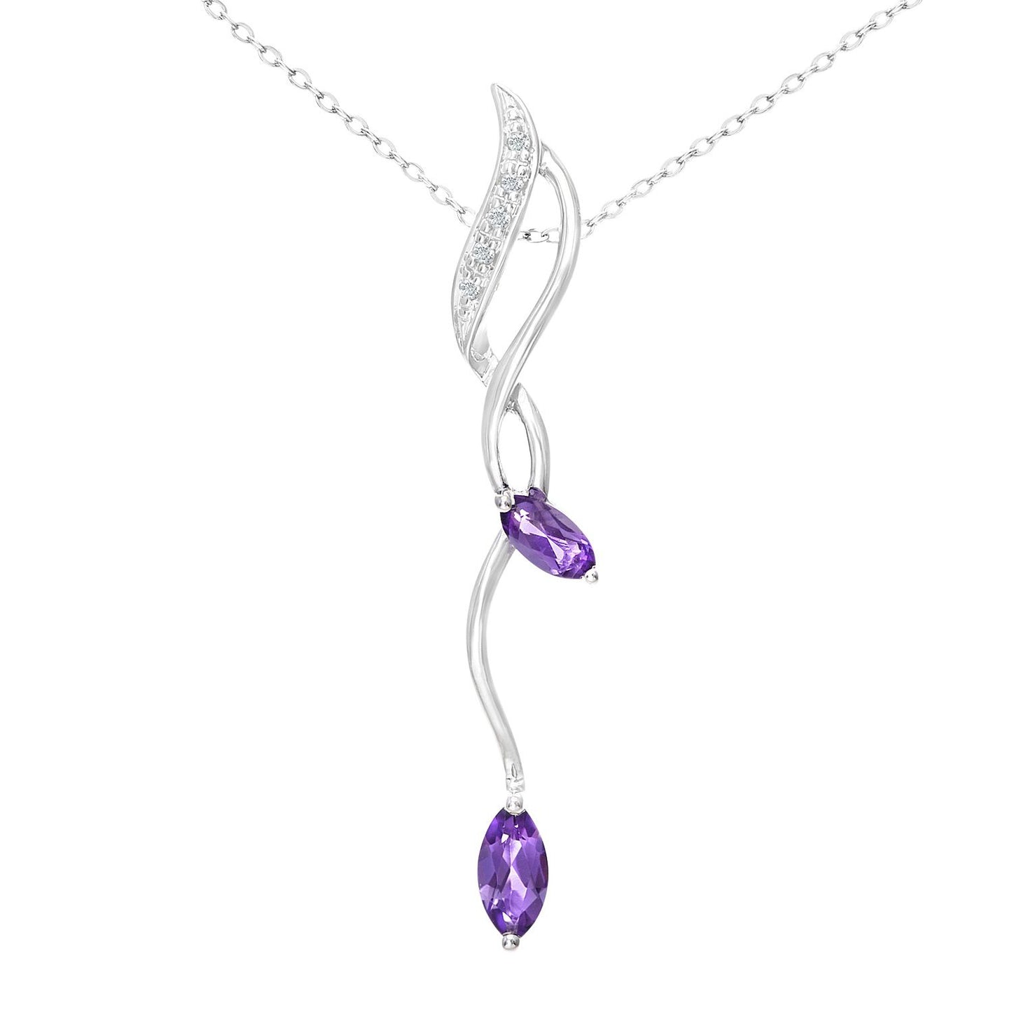 9ct White Gold  Diamond Marquise Amethyst Stick Necklace 18" - PP0AXL3848WAM