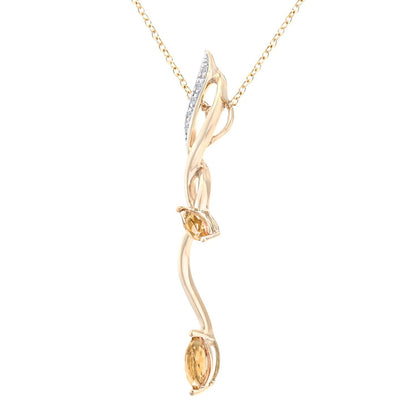 9ct Gold  2pts Diamond Marquise 0.35ct Citrine Stick Necklace 18" - PP0AXL3848YCT