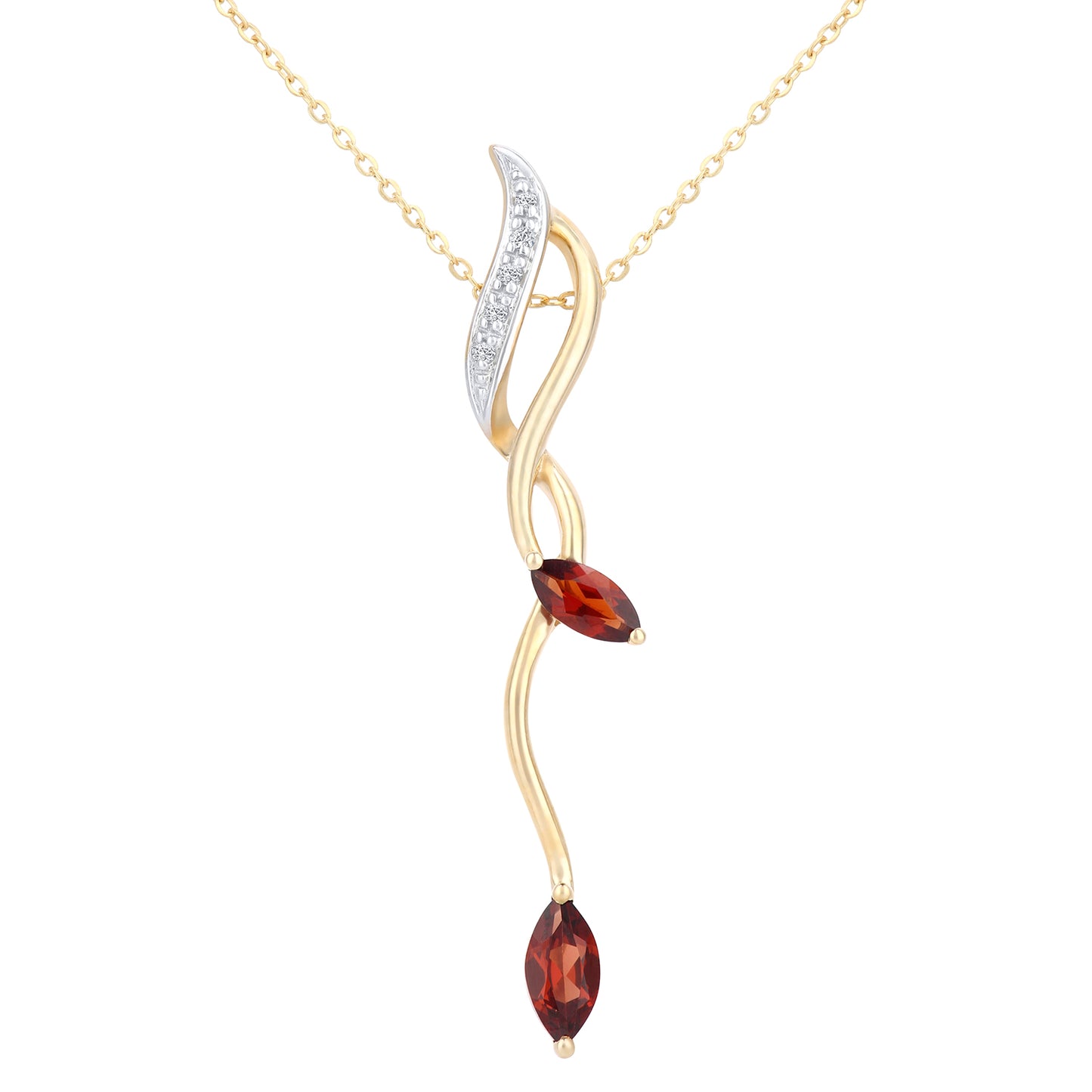 9ct Gold  2pts Diamond Marquise 0.48ct Garnet Stick Necklace 18" - PP0AXL3848YGT