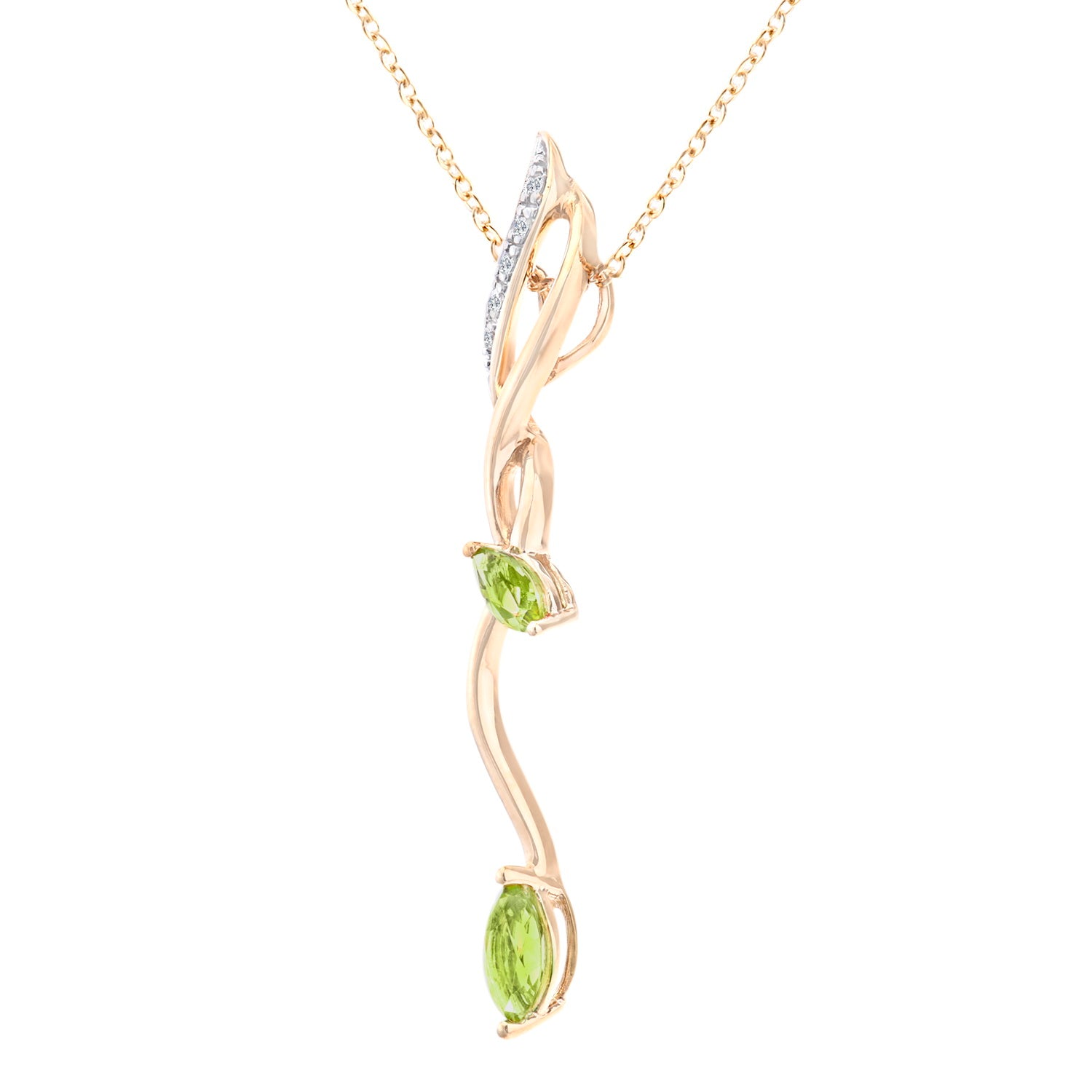 9ct Gold  2pts Diamond Marquise 0.41ct Peridot Stick Necklace 18" - PP0AXL3848YPD