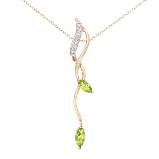 9ct Gold  2pts Diamond Marquise 0.41ct Peridot Stick Necklace 18" - PP0AXL3848YPD