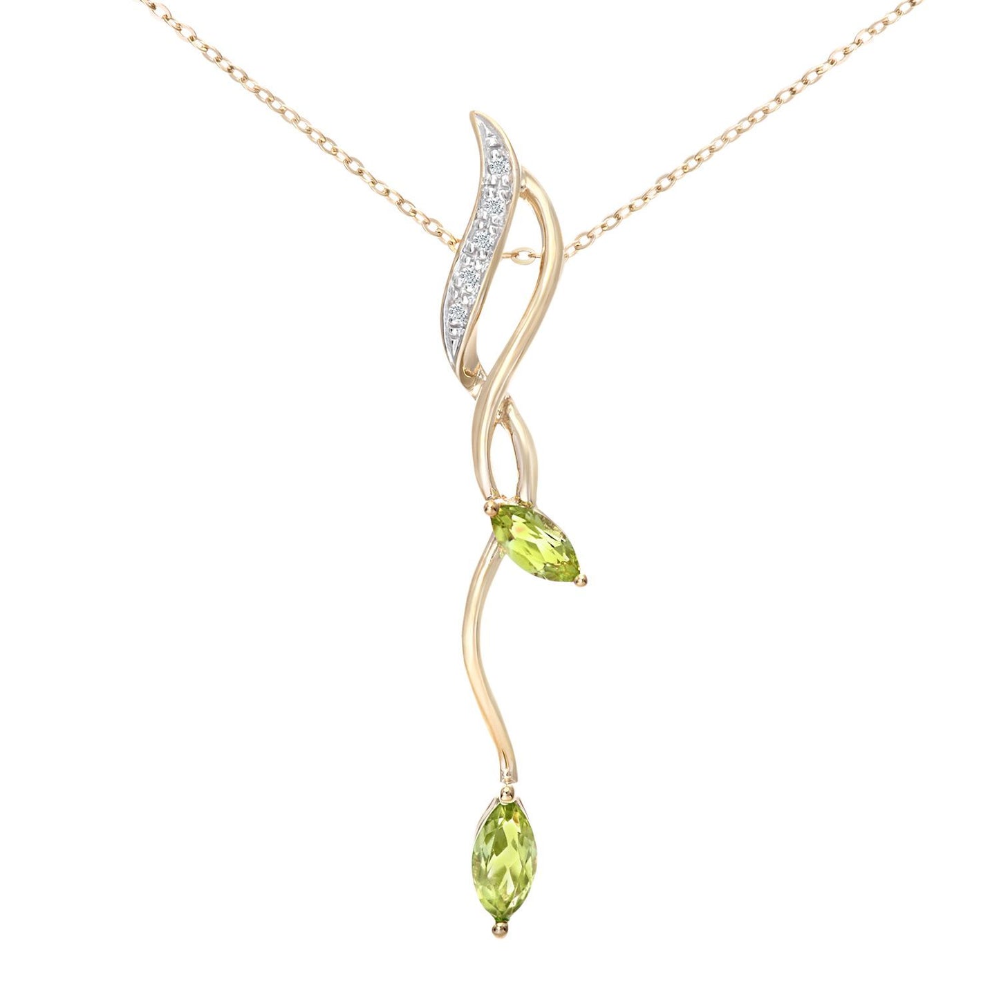 9ct Gold  2pts Diamond Marquise 0.41ct Peridot Stick Necklace 18" - PP0AXL3848YPD
