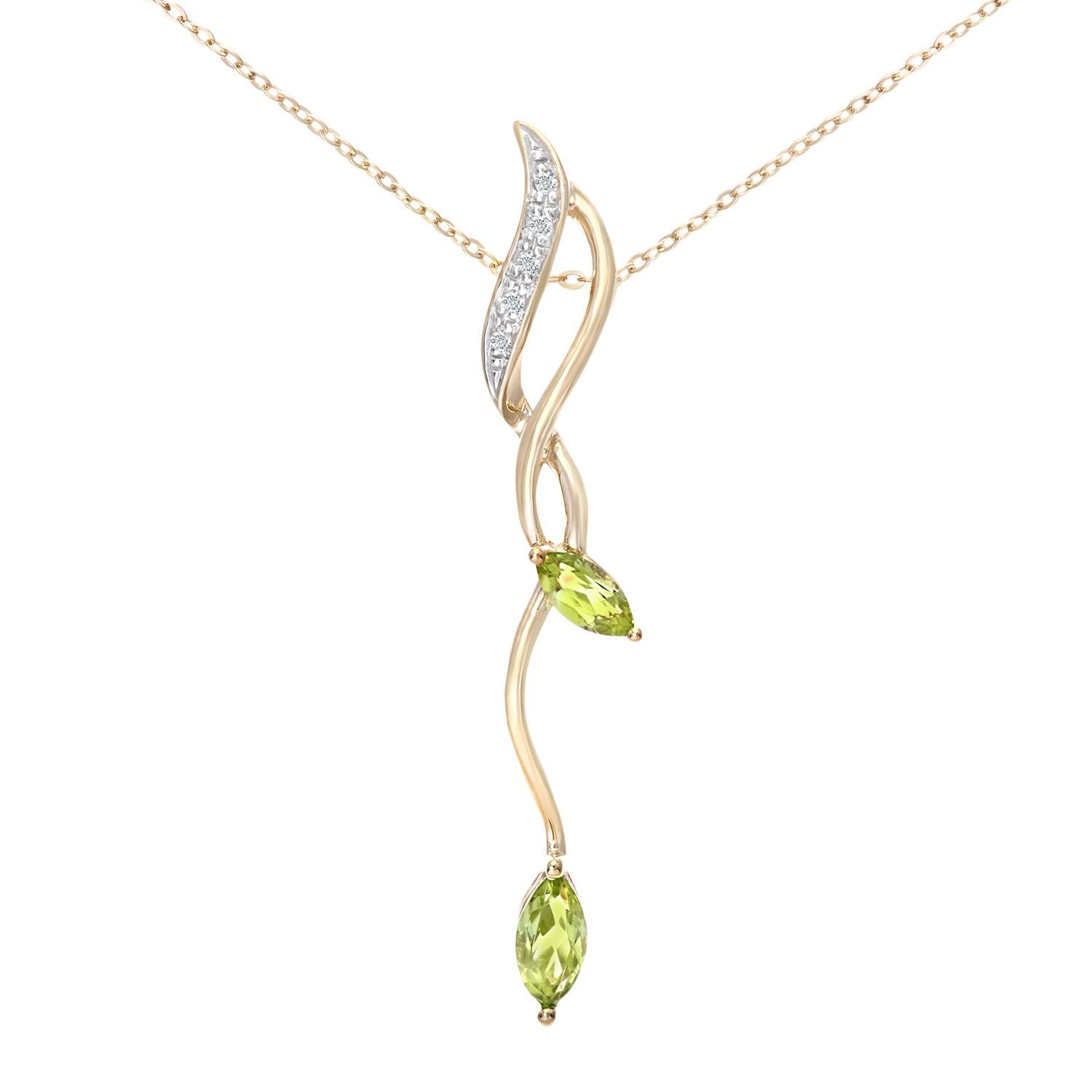 9ct Gold  2pts Diamond Marquise 0.41ct Peridot Stick Necklace 18" - PP0AXL3848YPD
