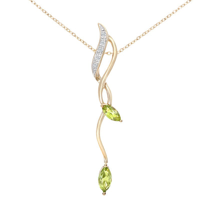 9ct Gold  2pts Diamond Marquise 0.41ct Peridot Stick Necklace 18" - PP0AXL3848YPD