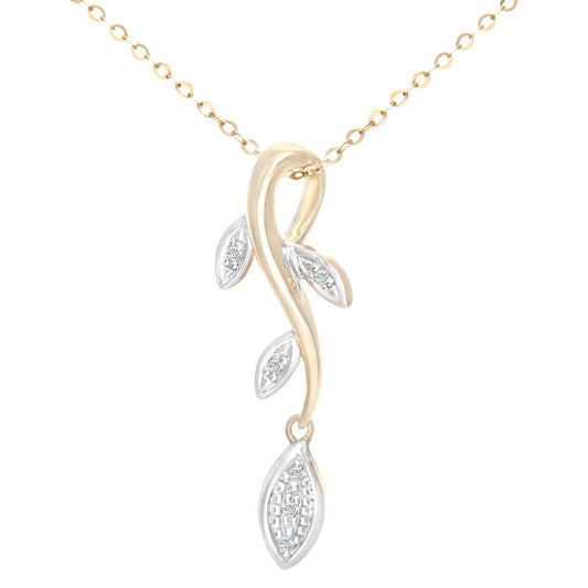 9ct Gold Round 2pts Diamond Leaf Pendant Necklace 18 inch - PP0AXL3884Y