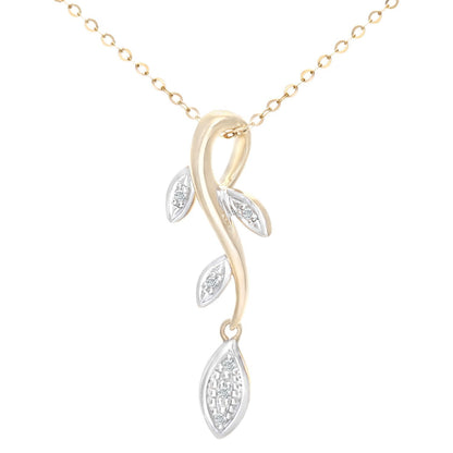 9ct Gold  Round 2pts Diamond Leaf Pendant Necklace 18 inch - PP0AXL3884Y