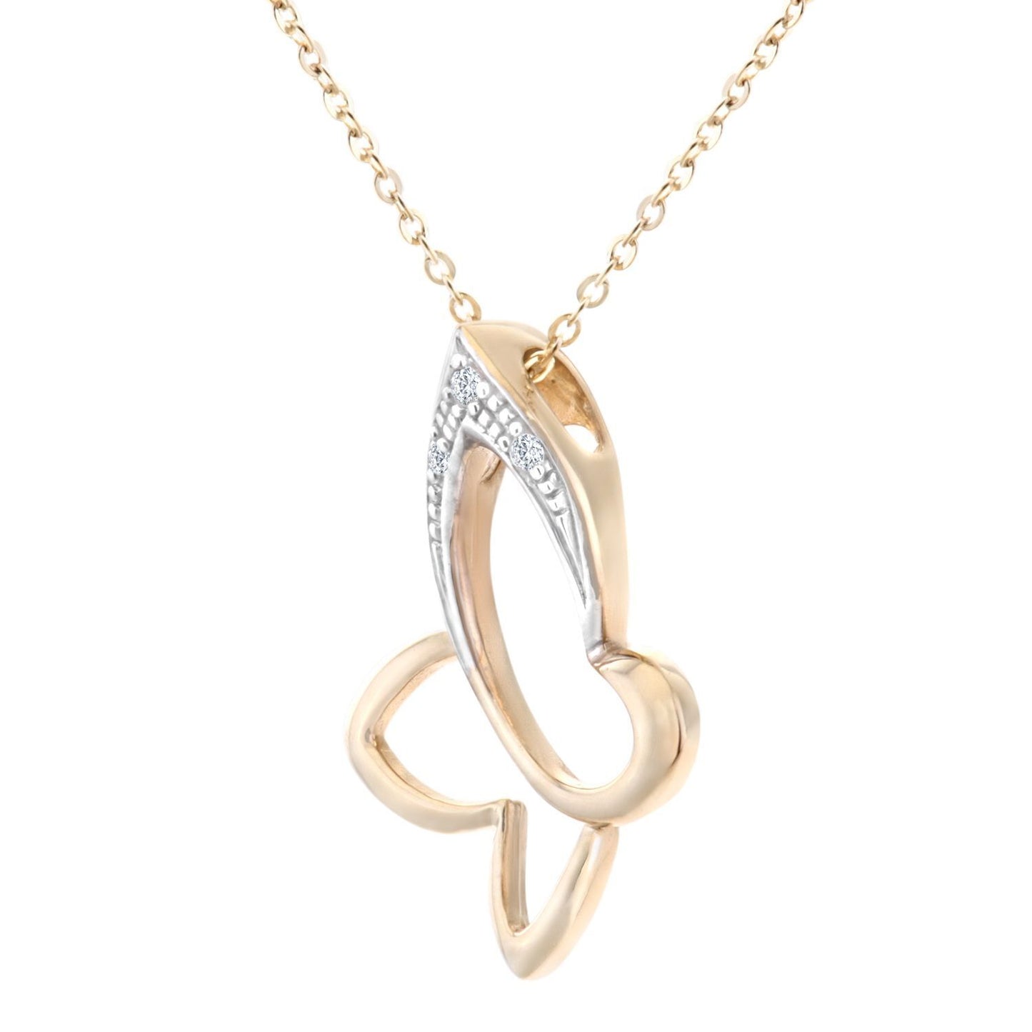 9ct Gold  Round 1pts Diamond Butterfly Charm Necklace 18 inch - PP0AXL3944Y