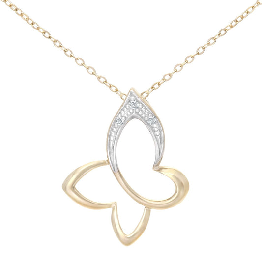9ct Gold Round 1pts Diamond Butterfly Charm Necklace 18 inch - PP0AXL3944Y