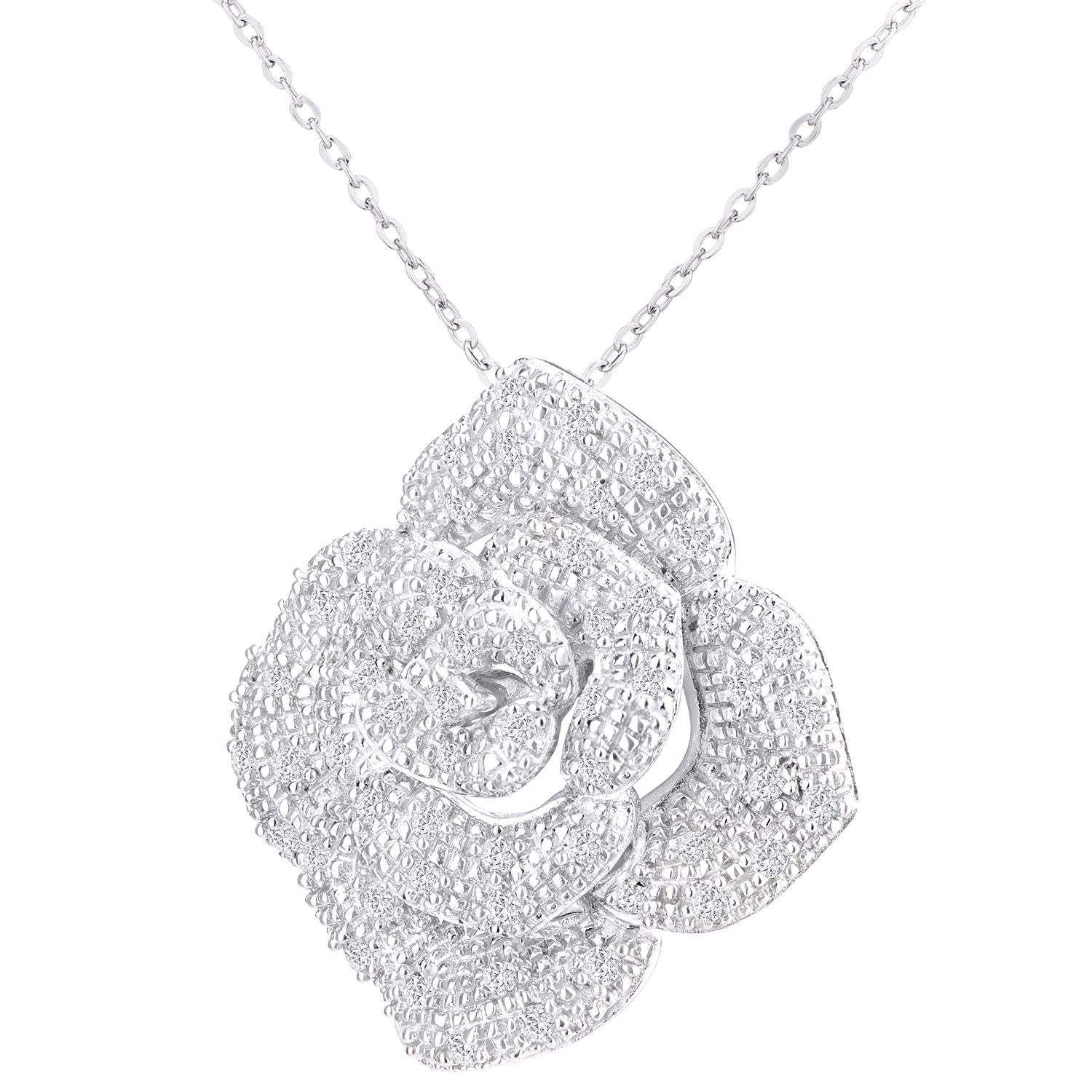 9ct White Gold  1/4ct Diamond Flower Pendant Necklace 18 inch - PP0AXL4200W