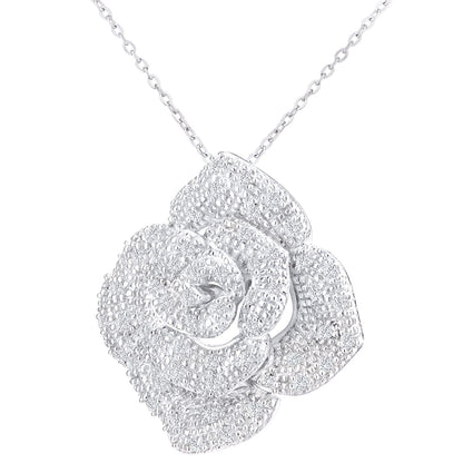 9ct White Gold  1/4ct Diamond Flower Pendant Necklace 18 inch - PP0AXL4200W
