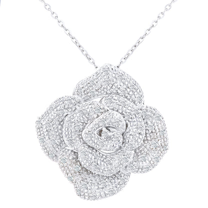 9ct White Gold  1/4ct Diamond Flower Pendant Necklace 18 inch - PP0AXL4200W
