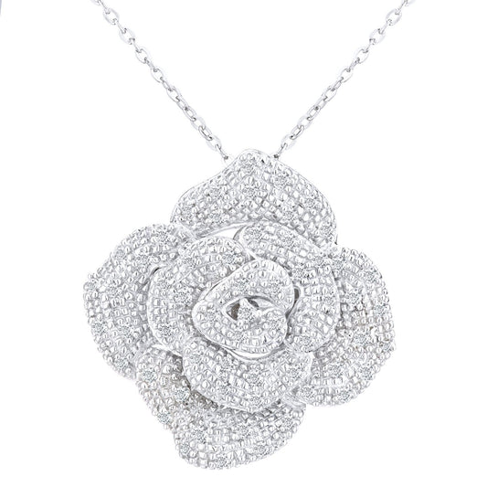 9ct White Gold 1/4ct Diamond Flower Pendant Necklace 18 inch - PP0AXL4200W