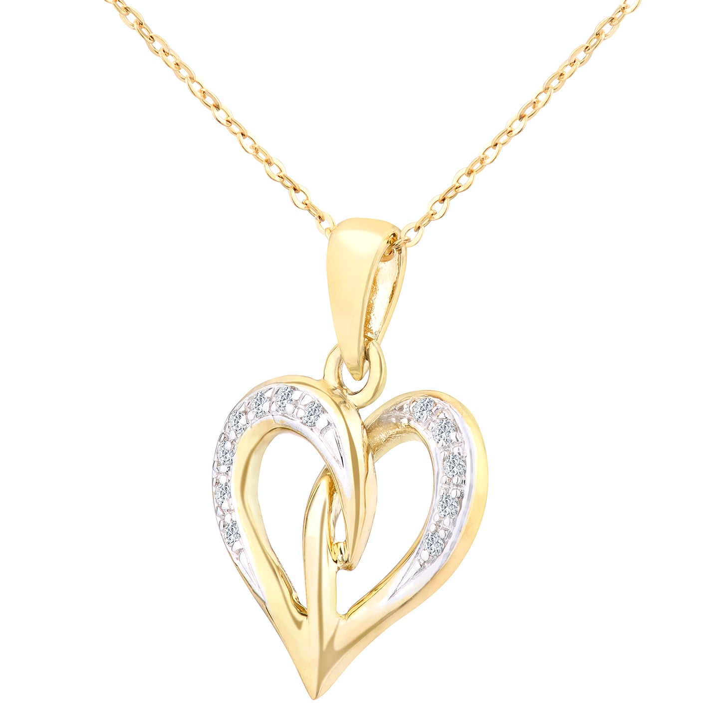 9ct Gold  Round 5pts Diamond Heart Pendant Necklace 18 inch - PP0AXL4240Y