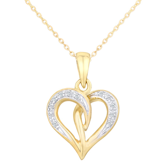 9ct Gold  Round 5pts Diamond Heart Pendant Necklace 18 inch - PP0AXL4240Y