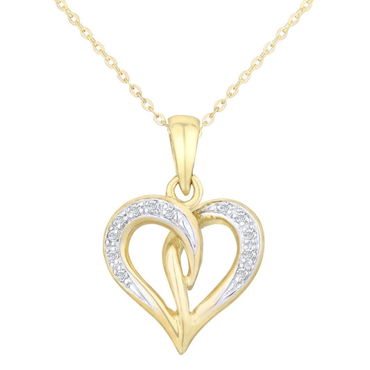 9ct Gold Round 5pts Diamond Heart Pendant Necklace 18 inch - PP0AXL4240Y