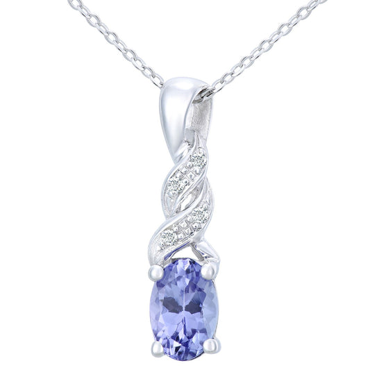 9ct White Gold  Diamond Oval 1/2ct Tanzanite Twist Necklace 18" - PP0AXL4248WTanz