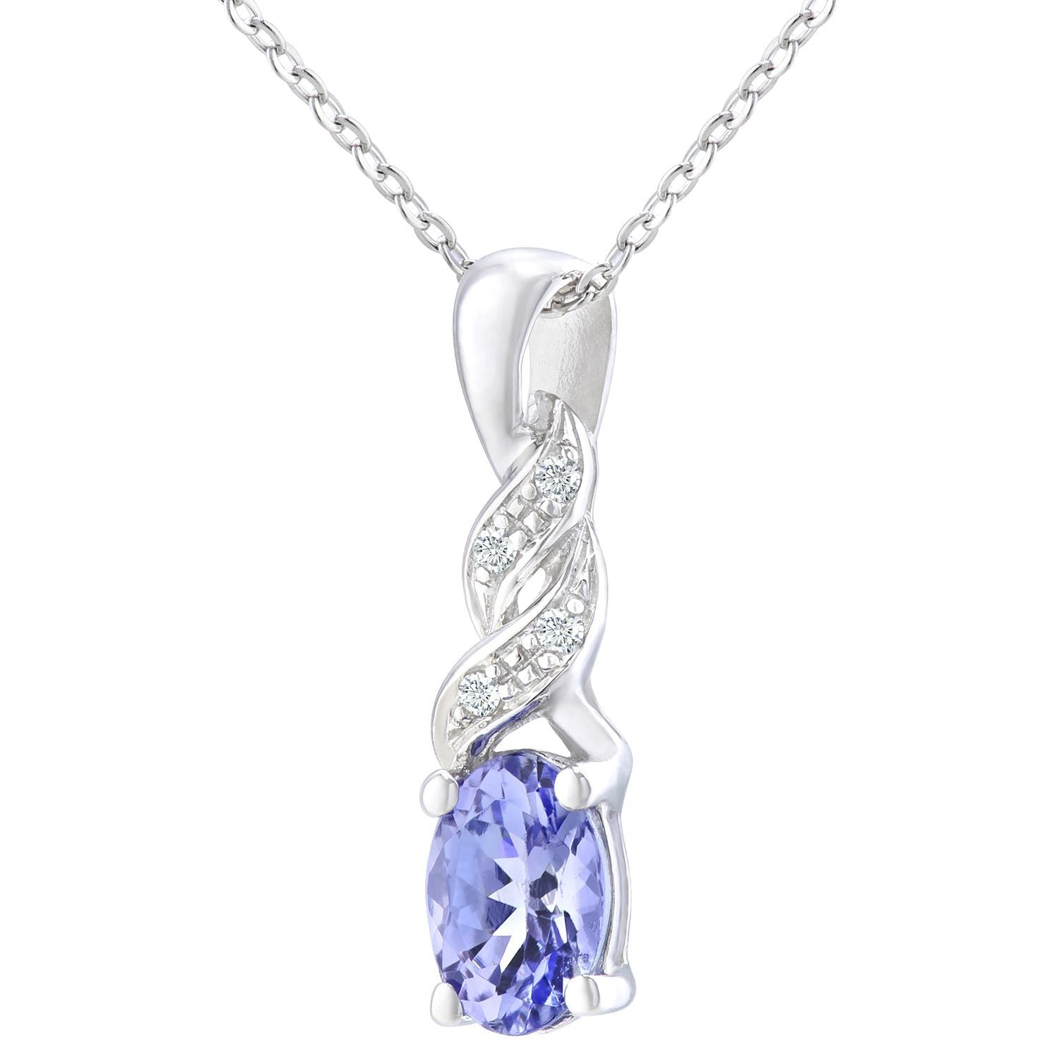 9ct White Gold  Diamond Oval 1/2ct Tanzanite Twist Necklace 18" - PP0AXL4248WTanz