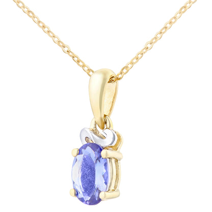 9ct Gold  Oval 1/2ct Tanzanite Gruppetto Solitaire Necklace 18" - PP0AXL4276YTanz
