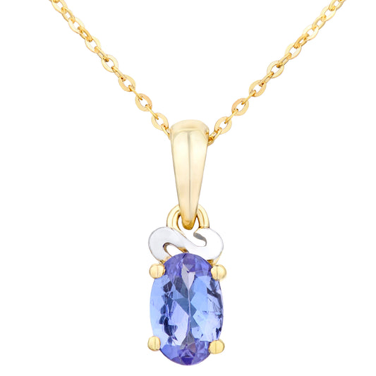9ct Gold  Oval 1/2ct Tanzanite Gruppetto Solitaire Necklace 18" - PP0AXL4276YTanz
