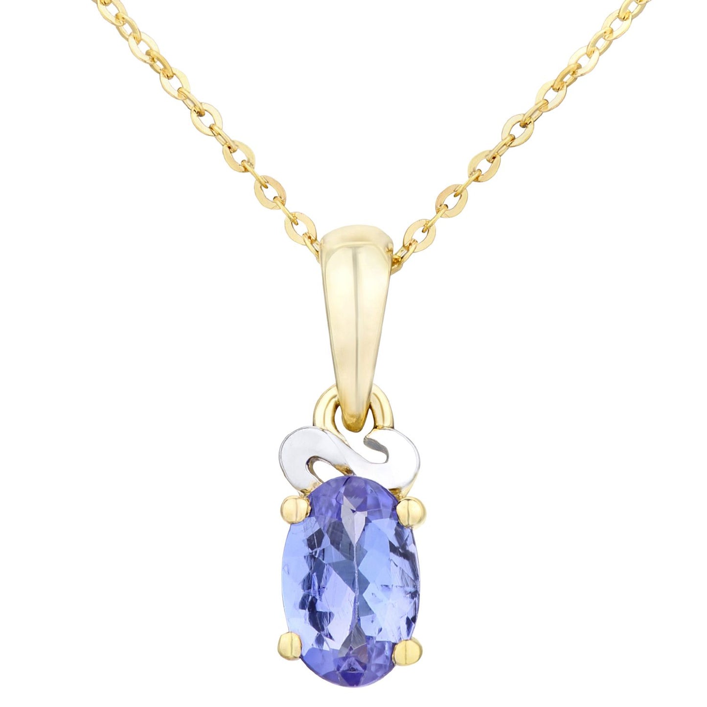 9ct Gold  Oval 1/2ct Tanzanite Gruppetto Solitaire Necklace 18" - PP0AXL4276YTanz