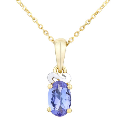 9ct Gold  Oval 1/2ct Tanzanite Gruppetto Solitaire Necklace 18" - PP0AXL4276YTanz