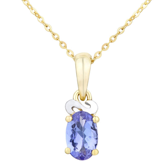 9ct Gold  Oval 1/2ct Tanzanite Gruppetto Solitaire Necklace 18" - PP0AXL4276YTanz