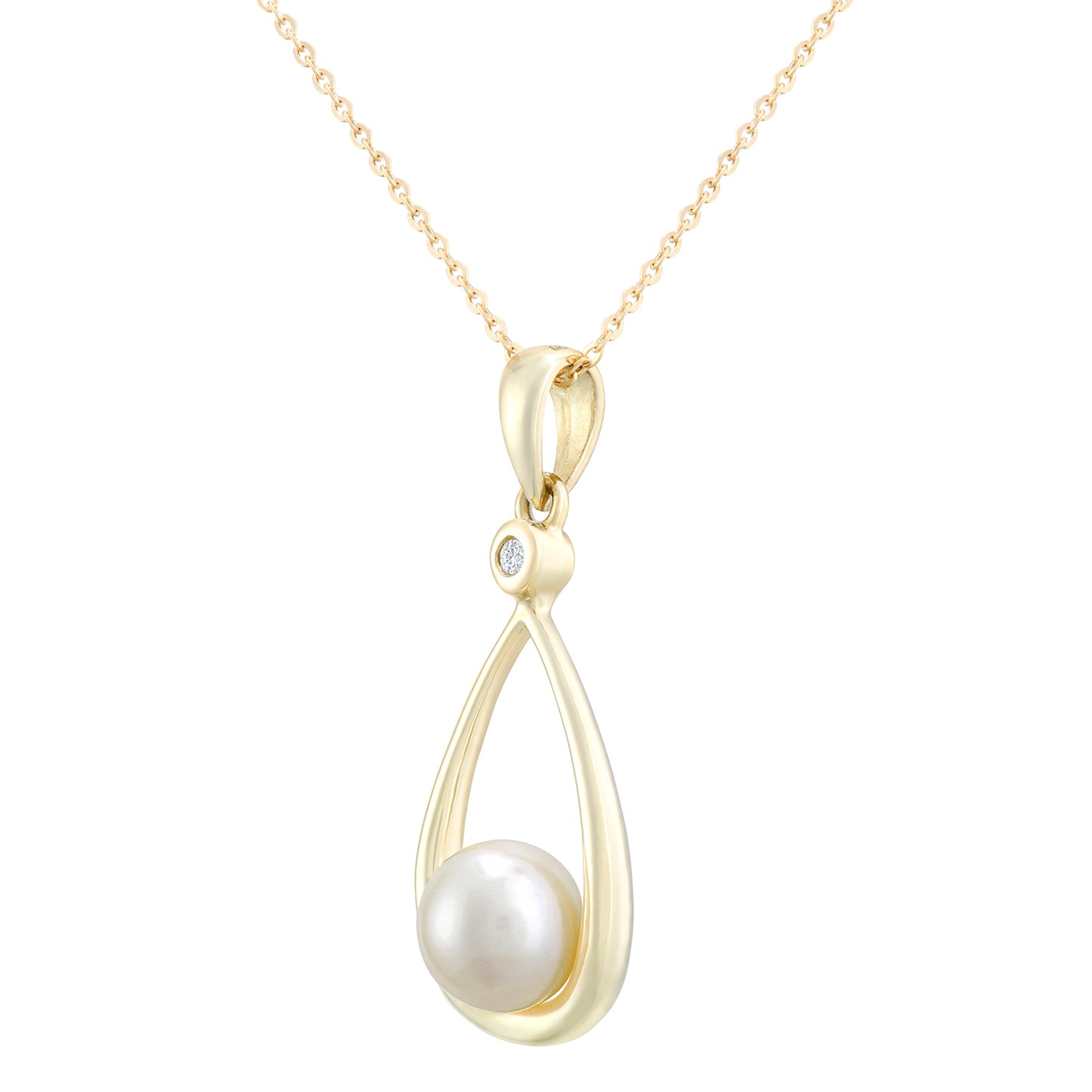 9ct Gold  1pts Diamond Pearl 6mm Teardrop Pendant Necklace 18 inch - PP0AXL4305YPRL