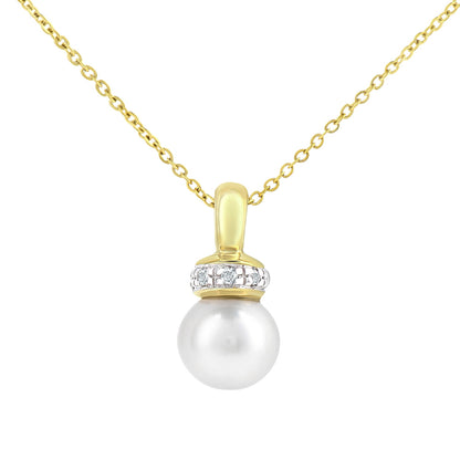 9ct Gold  Diamond Pearl 6.5mm Pacifier Dummy Charm Necklace 18" - PP0AXL4352YPRL