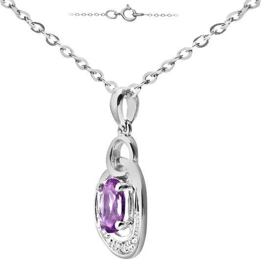 9ct White Gold  Diamond Oval Amethyst Birdcage Necklace 18" - PP0AXL4415WAM