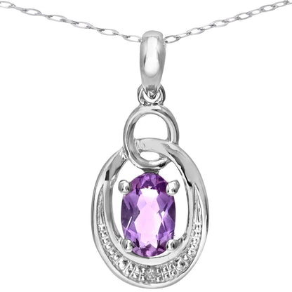 9ct White Gold  Diamond Oval Amethyst Birdcage Necklace 18" - PP0AXL4415WAM