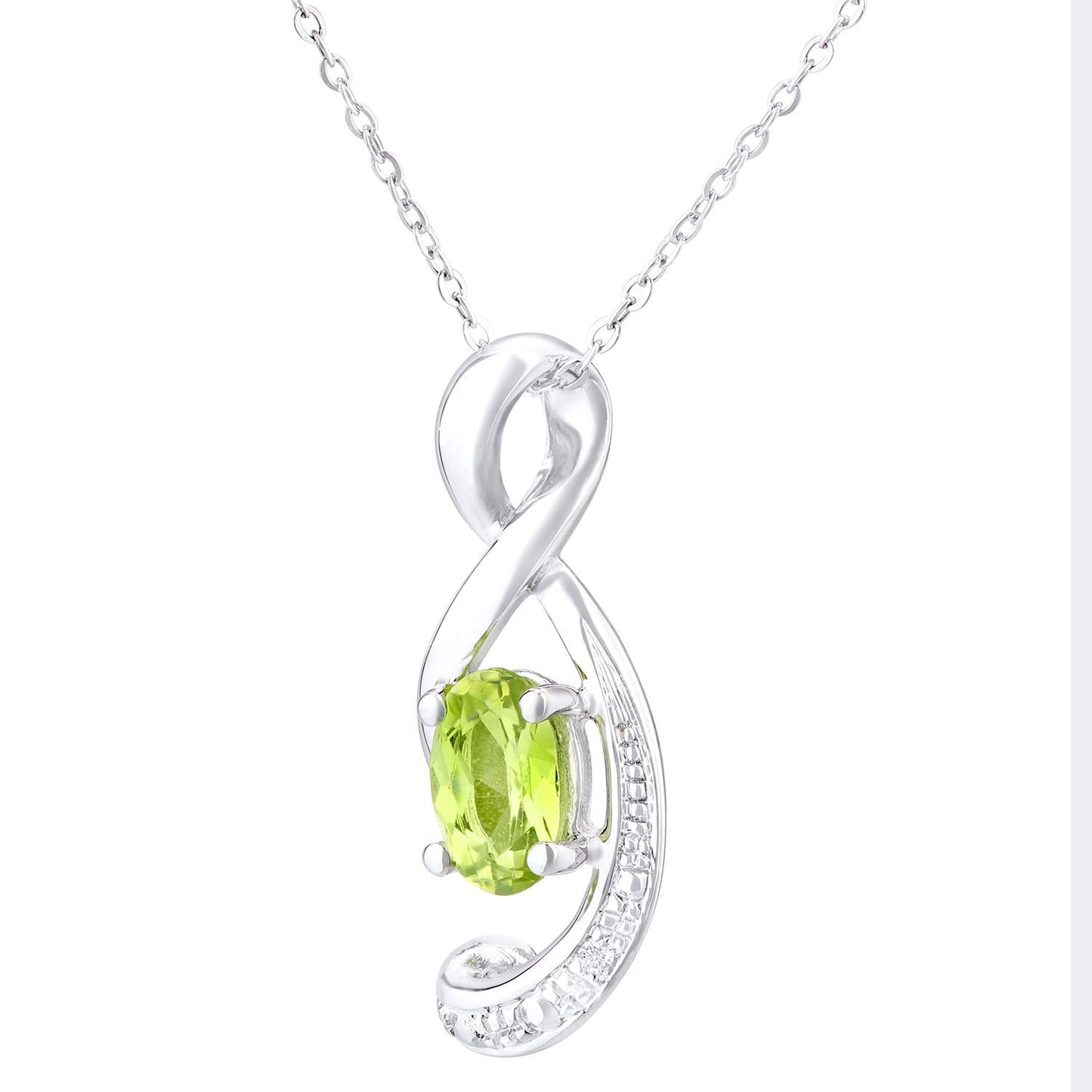 9ct White Gold  Diamond Oval 0.53ct Peridot Twist Necklace 18" - PP0AXL4418WPD